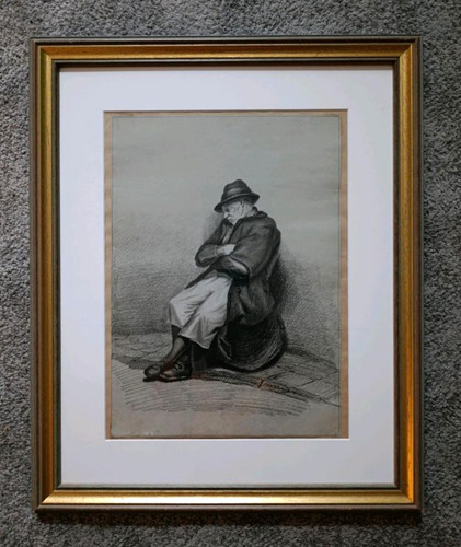Gerahmte zeichnung sitzender - zeichnung,