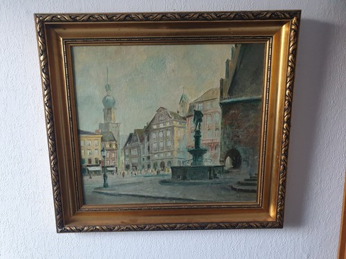 Altes ölgemälde stadtansicht - Ölgemälde,