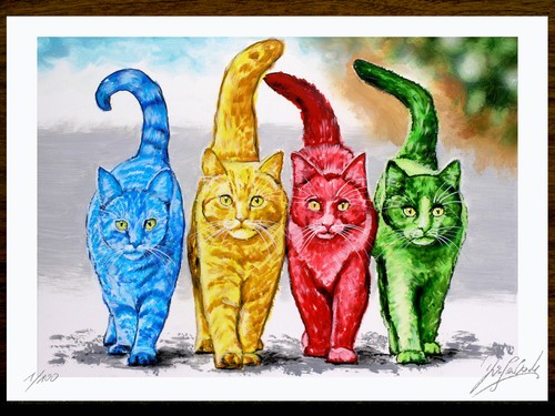 Original kunst grafik katzen - kunst,