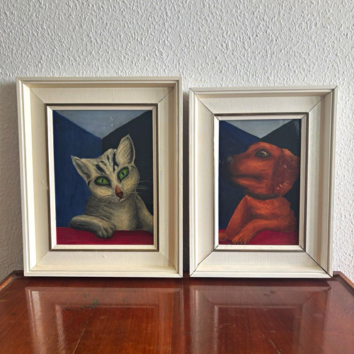 Mid century ölgemälde - mid, set