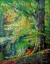 Ölgemälde Wald Natur Bach