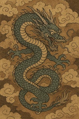 Japanischer holzschnitt drache - holzschnitt,