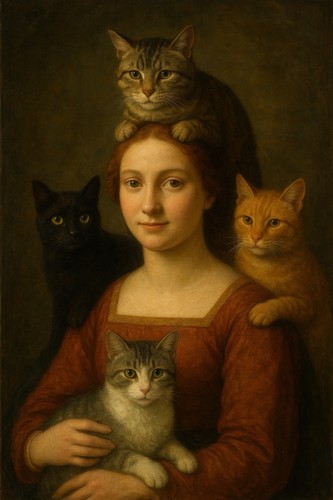 Frau dame mit katzen öl - dame,