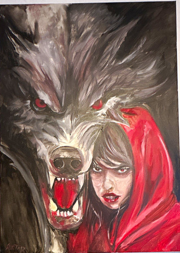 Gemälde wolf mädchen kapuze - wolf,