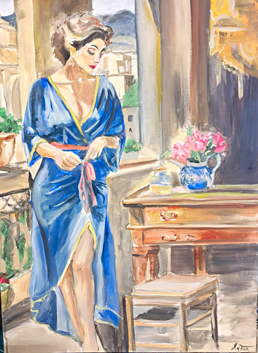 Gemälde frau blauen kleid - blauen,