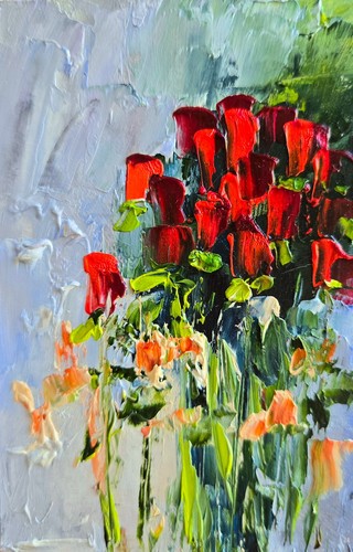 Rote rosen ölbild 10x15 - rote, cm