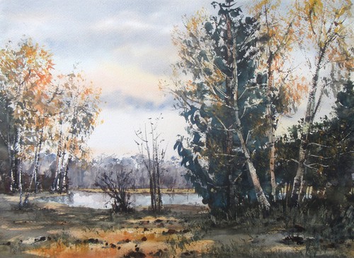 Landschaftsaquarell - , "